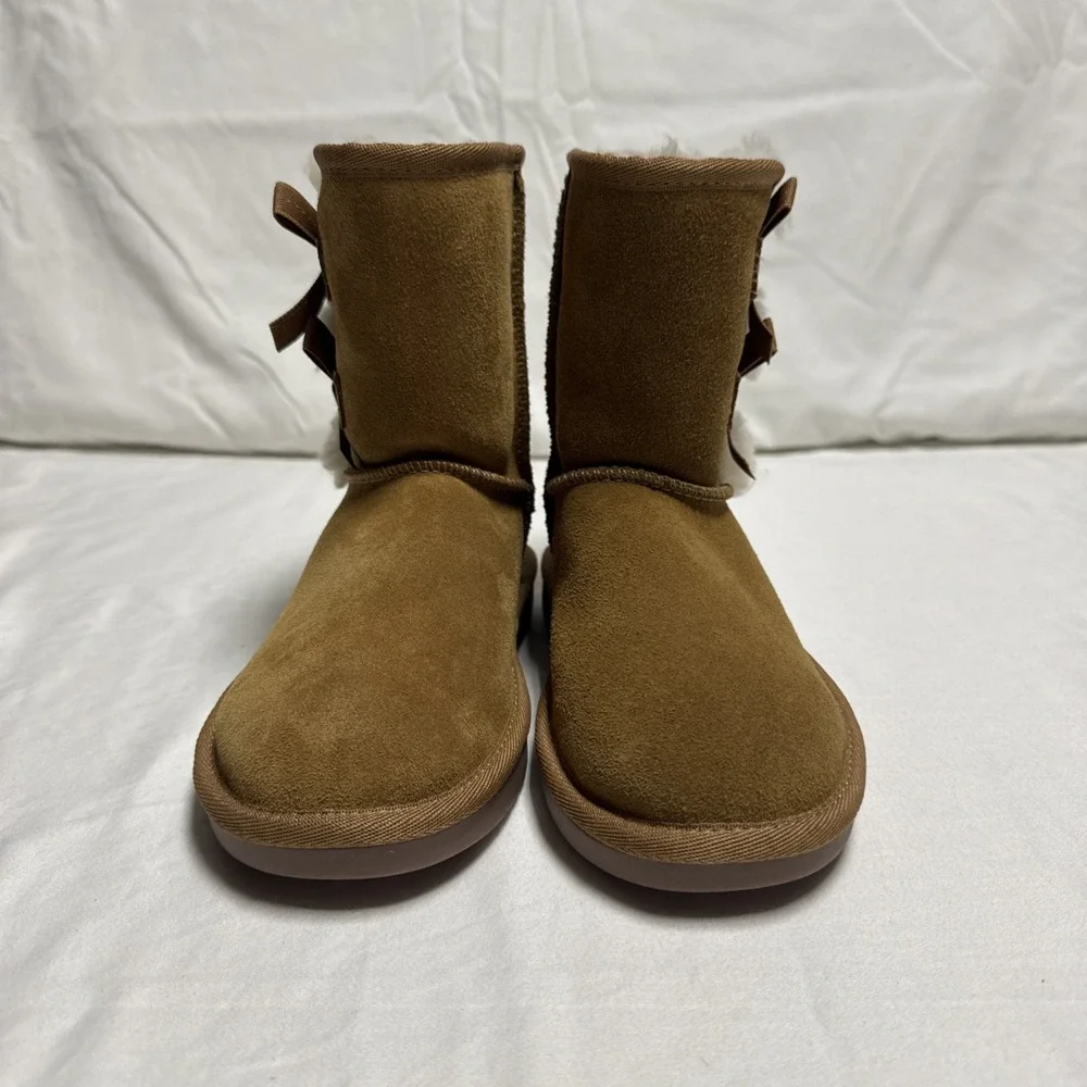 Koolaburra By Uggs Brown Suede Boots Girl Size 12 Chestnut Fur Bow Victoria